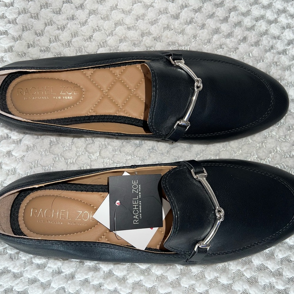 Rachel Zoe Black Leather Loafers with Silver Accent- Size 7.5 - Picture 2 of 9